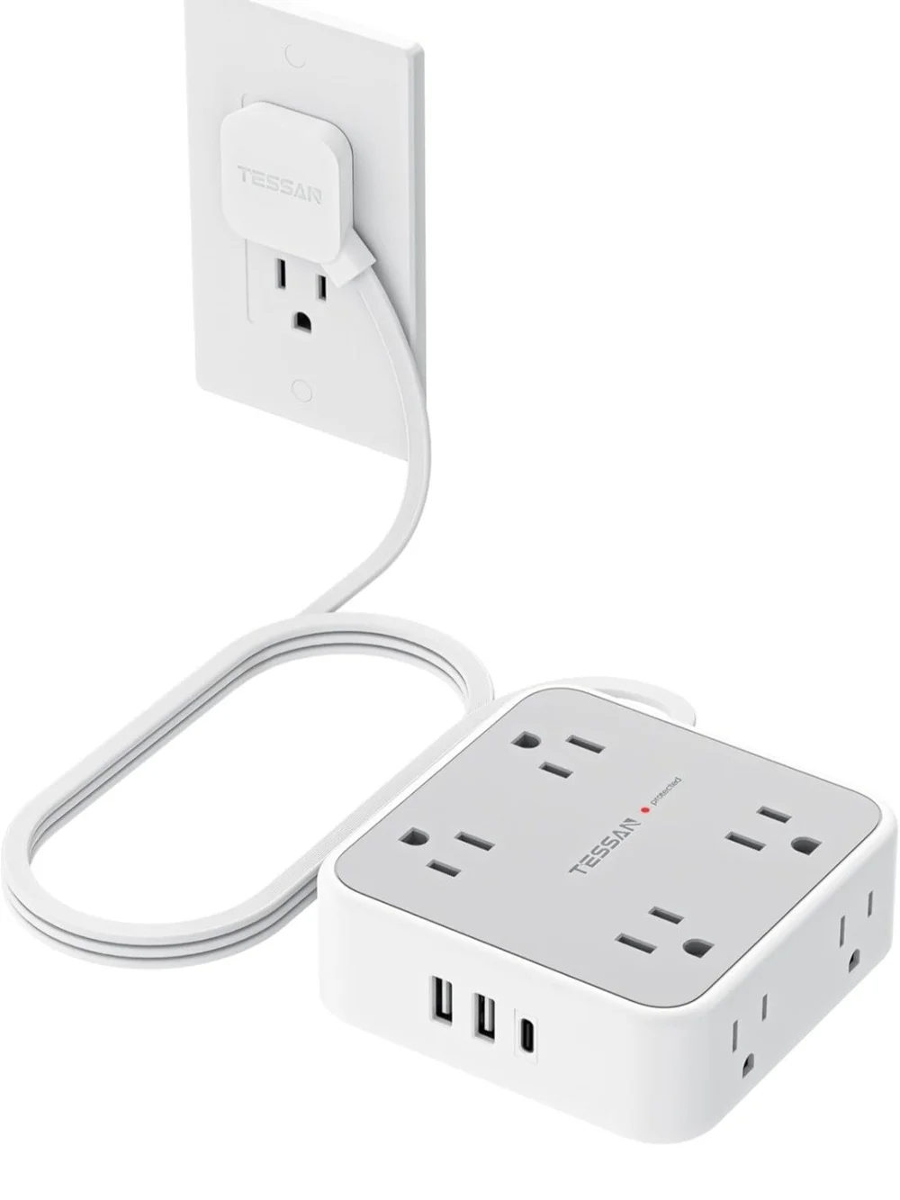 White 6-Outlet Power Strip with 3 USB Ports